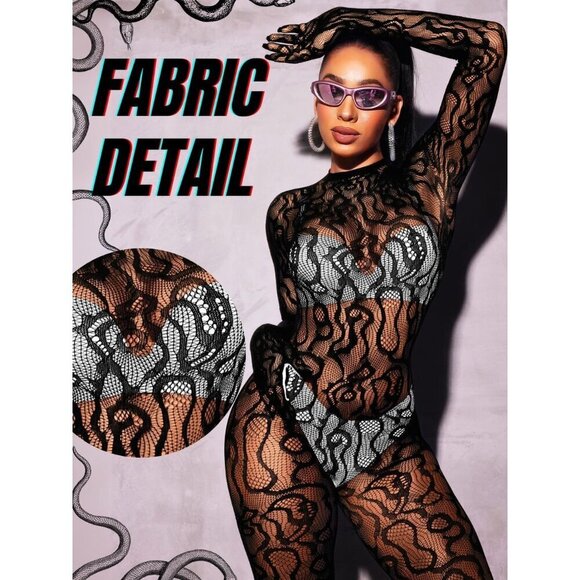 🆕Women Black Sexy Fishnet Full Mesh Jumpsuit Body Stockings Halloween Costume - Picture 5 of 7